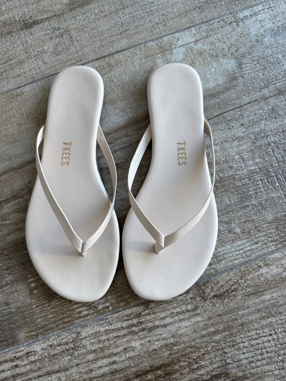TKEES Soft Ivory Leather Thong Sandals